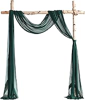 Vista 1 de Paneles de tela drapeados de arco de boda de 20 pies, decoración de camino de mesa de gasa verde esmeralda, cortinas de tela, cortinas de cenador