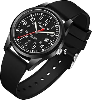 Kakabi Men's Easy Read Watch: Unisex Military Sport Quartz Wristwatch, Silicone Strap, 24HR Dial, Calendar, 30M Waterproof, 39mm