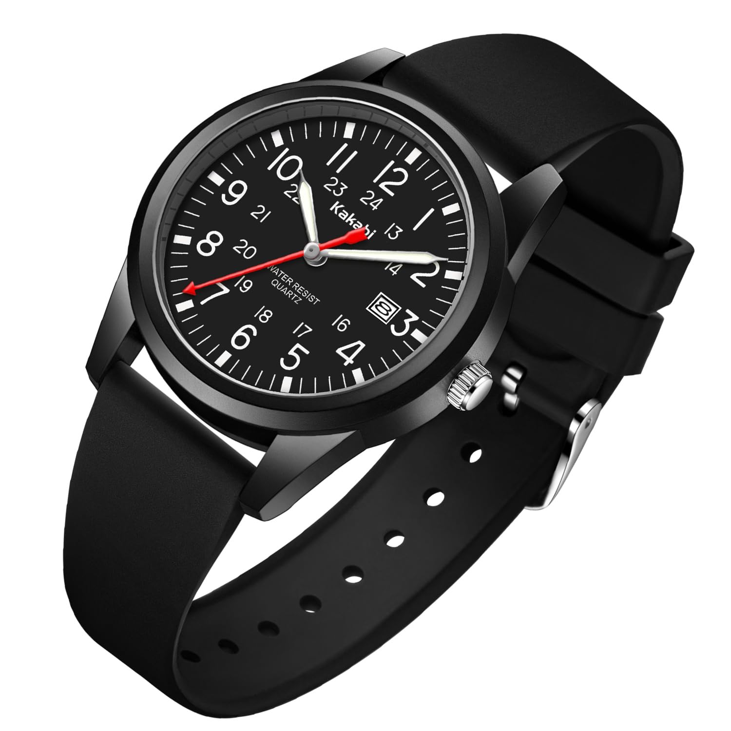 Men's Easy to Read Watch, Unisex Military Sport Analog Quartz Casual Wristwatch with Comfortable Silicone Strap, 24 Hour Time, 30M Water Resistance