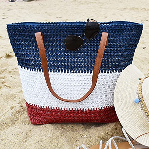 Bolso tote grande de paja para mujer miniatura 3
