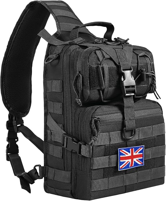 TRAILKICKER 15L Tactical Laptop Backpack Military Molle Army Assault Pack 3 Day Bug Out Bag Hiking Treeking Camouflage Hunting Backpack for Men w/United Kingdom Flag Patch