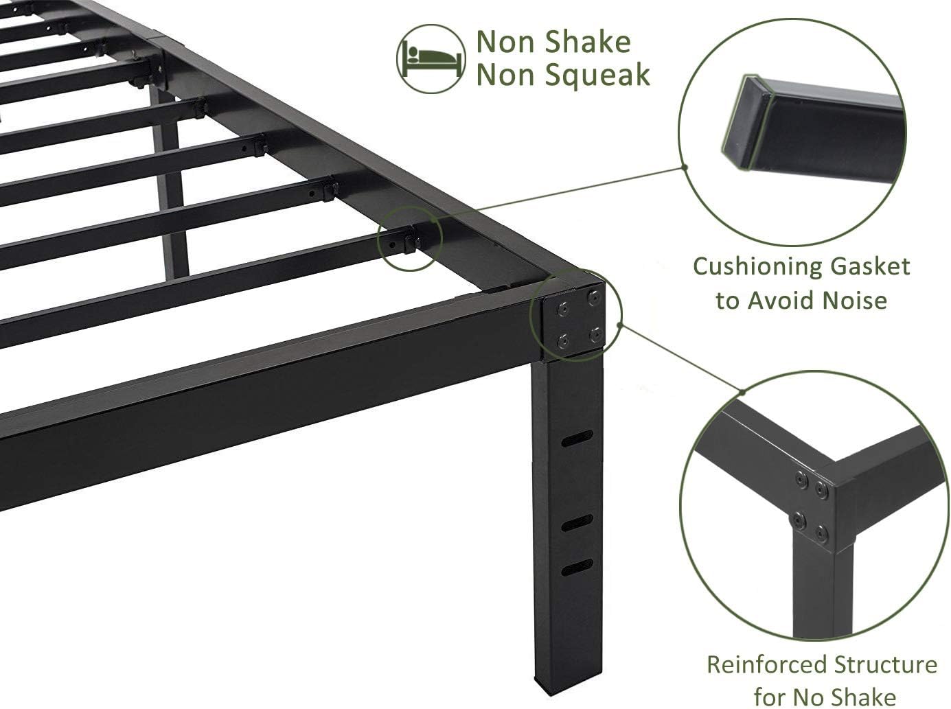 45MinST 18 Inch Maximum Storage Bed Frame/Reinforced Platform /3500lbs Heavy Duty/Easy Assembly/Mattress Foundation/Steel Slat/Noise Free, Twin