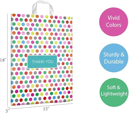 Miniatura 3 de Purple Q Crafts Bolsa de agradecimiento con estampado de lunares, paquete de 50 bolsas de compras de 15 x 18 pulgadas con lazo suave esmerilado con