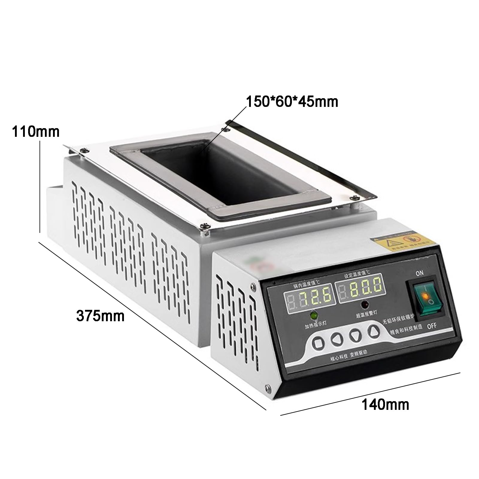 Forno Elettrico per Fusione di Stagno, Pentola per Saldatura in Titanio Senza Piombo, Controllo della Temperatura 0-600℃, Quadrato, per Processi di Fusione di Metalli E Progetti Fai da Te