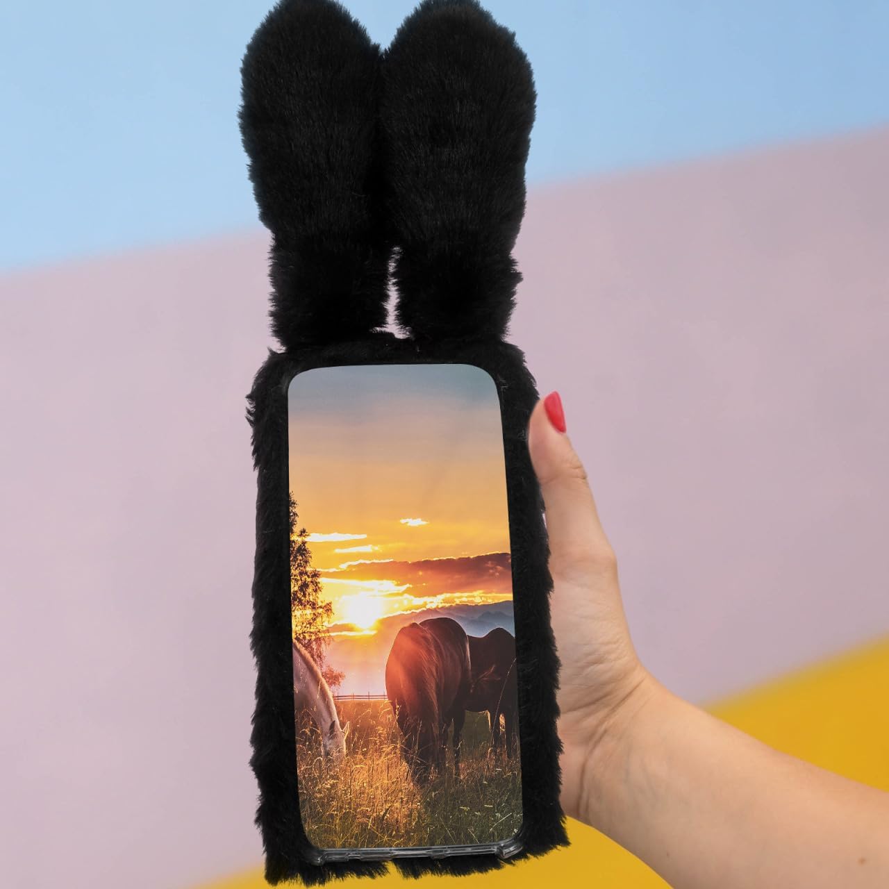 Fluffy Bunny Phone Case for 2021 Soft Protective Mobile Phone Cover Plush Scratch Resistant Cute Stuffed Animal Accessories