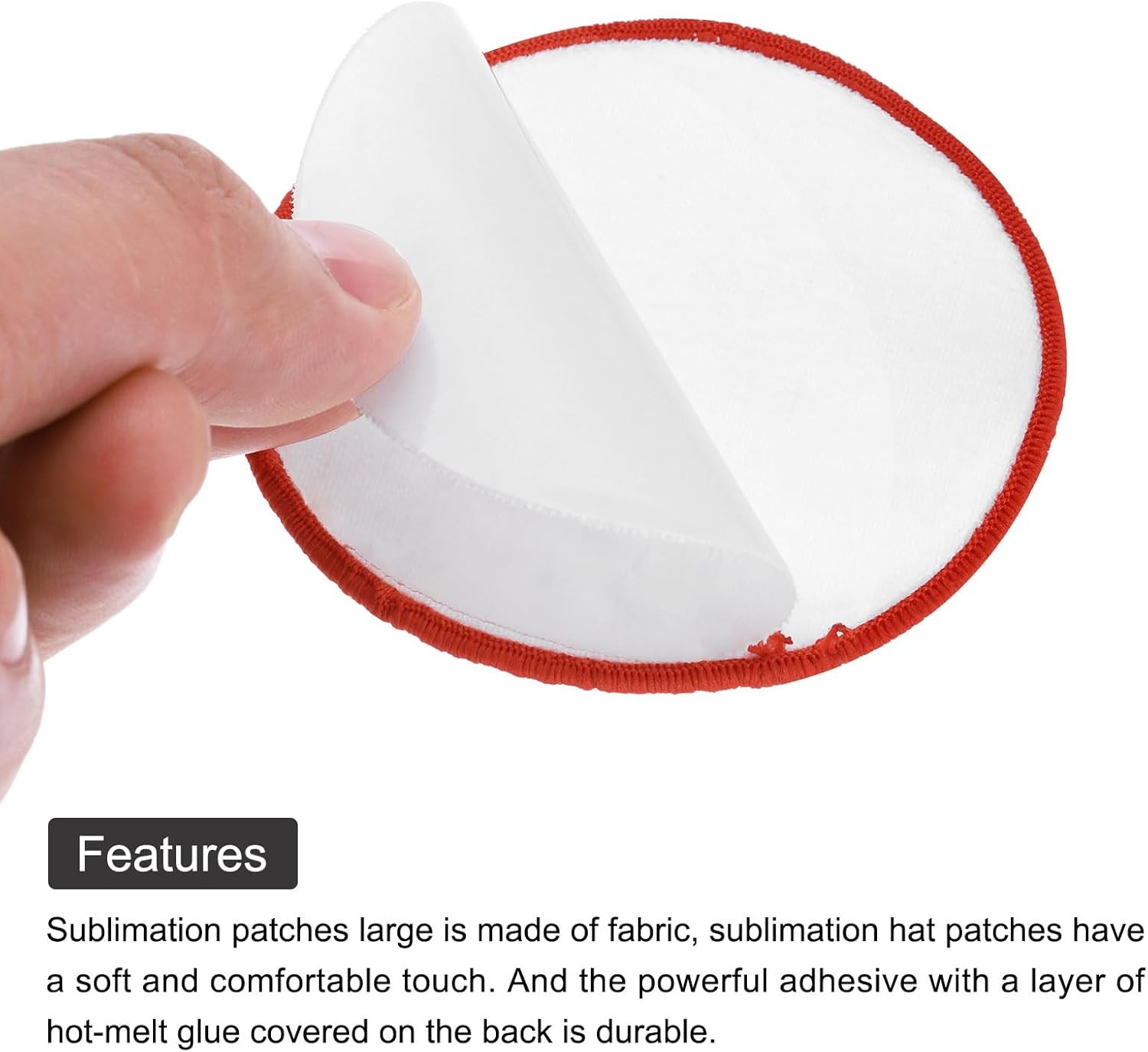 MECCANIXITY 90pcs Sublimation Patch Blank, 7.5cm/2.95 Inch Fabric Iron-on Blank Heat Transfer Repair Patch for DIY Crafts Caps Clothes, White with Red Border