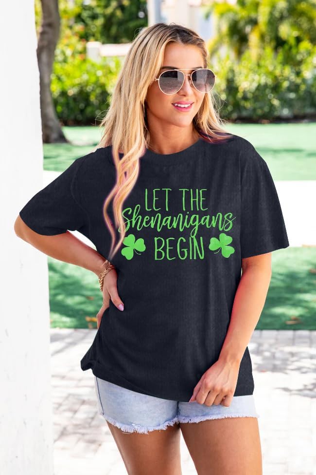 Womens St Patrick's Day Shirts Let The Shenanigans Begin Shirt Lucky T Shirt Shamrock Tee Funny Sayings Tops - Image 2