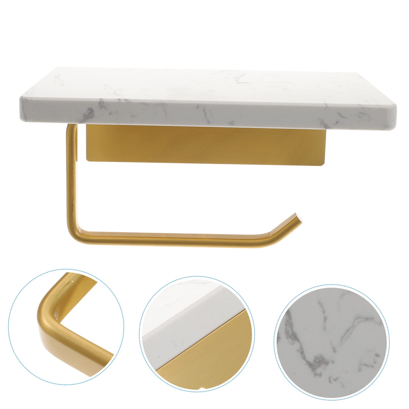 Lurrose Portarrollos de Papel Higiénico Fácil de Instalar de Mármol Blanco, con Estante, Montado en Pared, Moderno y Sencillo, para Baño y Aseo
