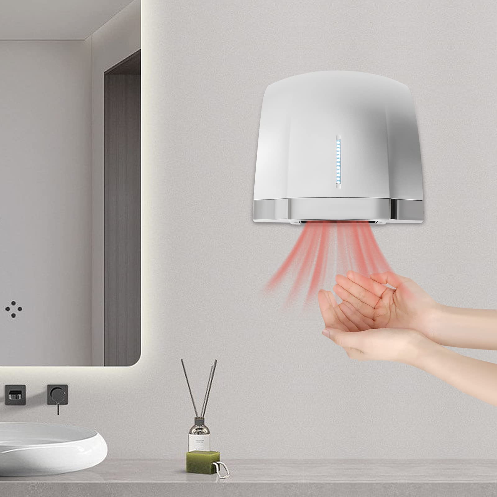 FFanhia Commercial Hand Dryer for Bathrooms, 1800W Automatic Electric Hand Dryer Touchless Wall Mounted Hand Air Dryer for Commercial and Household