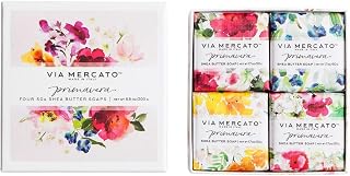 Via Mercato Primavera Spring Flowers Soap Gift Set - 4 x 50g Shea Butter Bars, Fresh Scents for Nourished Skin & Perfect Gifting