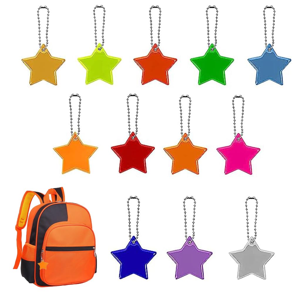 32 Pezzi Ciondoli Riflettenti Per Sicurezza - Stella E Cuore, 8 Colori, Con Cordino - Per Zaini, Animali, Corsa Notturna - PVC Fluorescente
