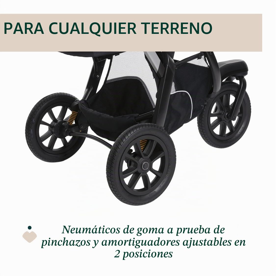 Cochecito Activ3 de 3 ruedas, funcional y fácil de maniobrar en cualquier terreno, asiento espacioso, respaldo reclinable, práctico cierre rápido, amortiguadores ajustables, 0 meses+, Ebony