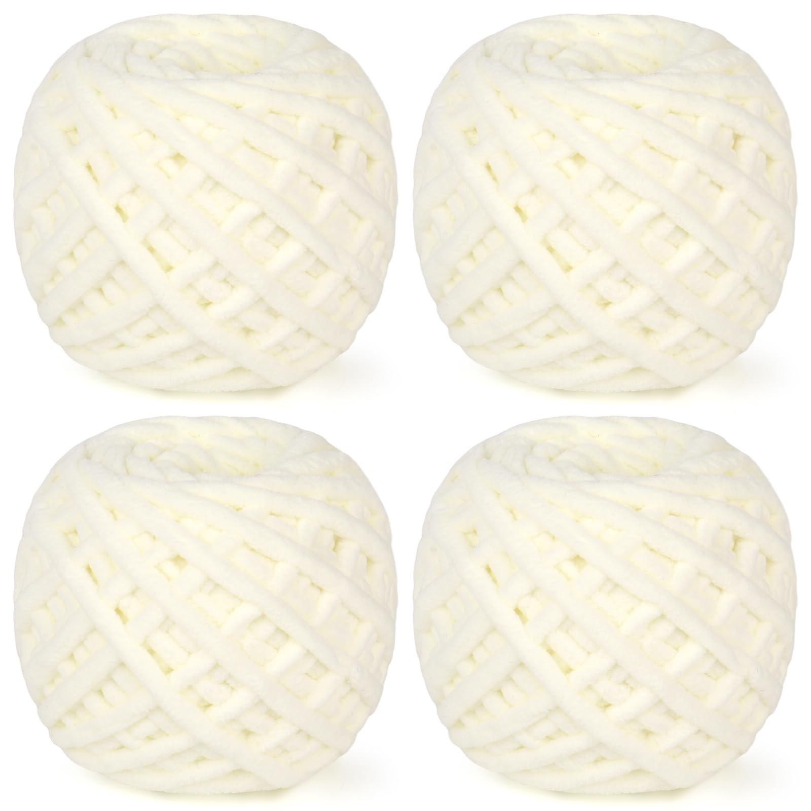 Reessy Chunky Yarn, 400g(4×100g) Chunky Wool for Knitting, Soft Fluffy Velvet Thick Yarn Set, White Yarns for Crochet Blankets Sweaters Shoes Hats Scarves and Amigurumi(Milk White)