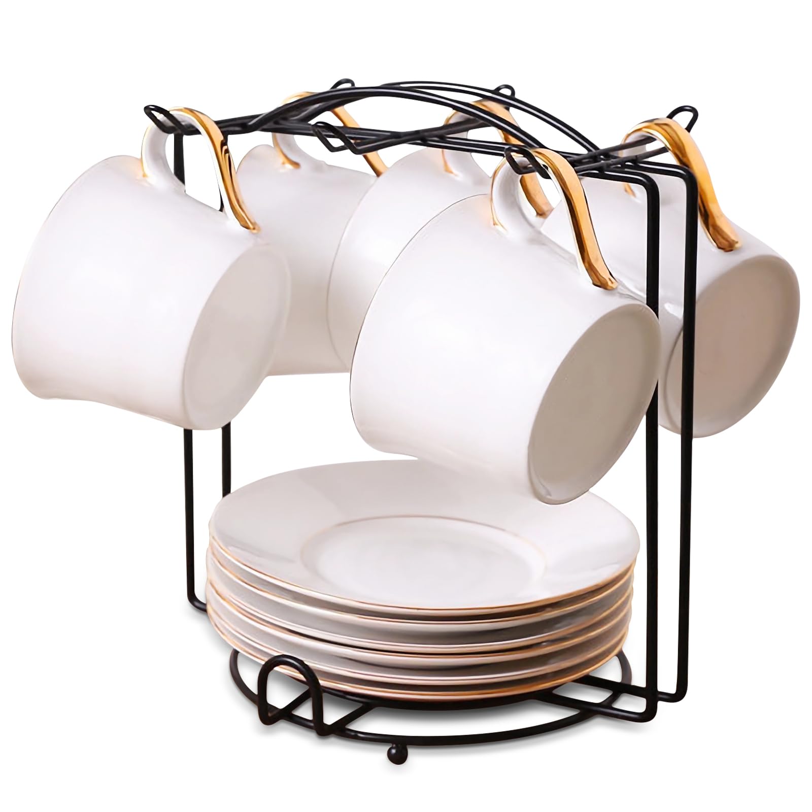 Coffee Cup Holder,Metal Tea Cups Coffee Mug Rack,Organizer for Coffee Cup Spoon and Saucers (Black)