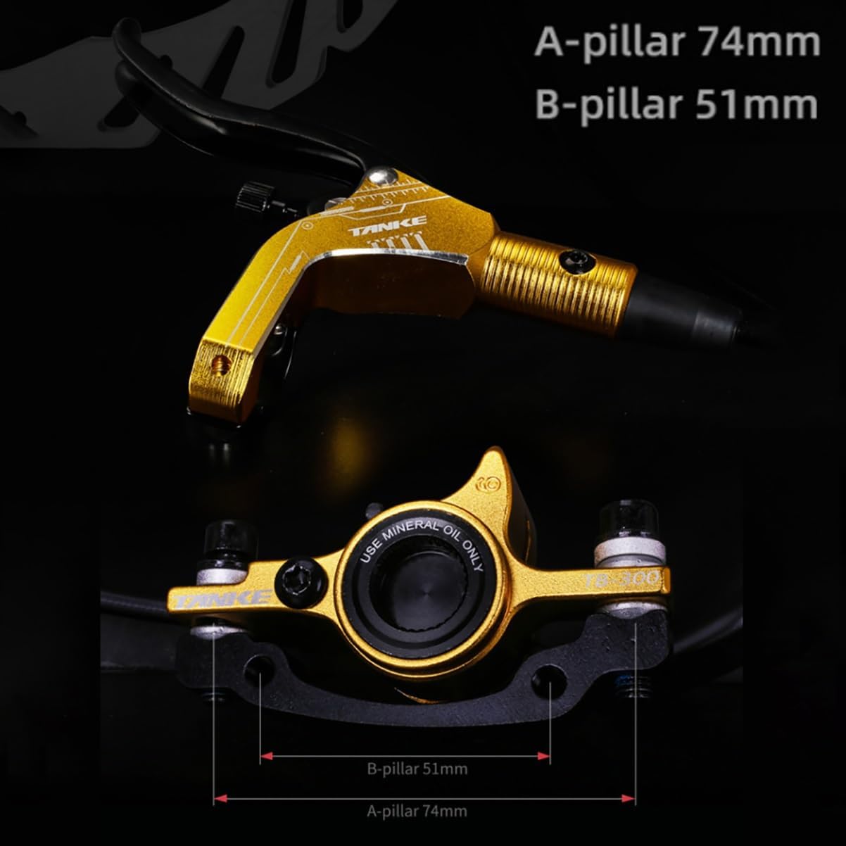 Hydraulic Disc Brake Kit for Mountain Bike Disc Brake and Aluminum Alloy Lever Set Left Rear 1550mm Right Front 850mm 2-Pistons Caliper
