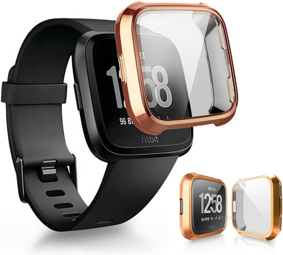 YellowCult Engineered Soft TPU Cover Case for Fitbit Versa/Sense Smart Watch (Body & Glass Protection|Flexible|Silicone|Rose Gold) - Case Only