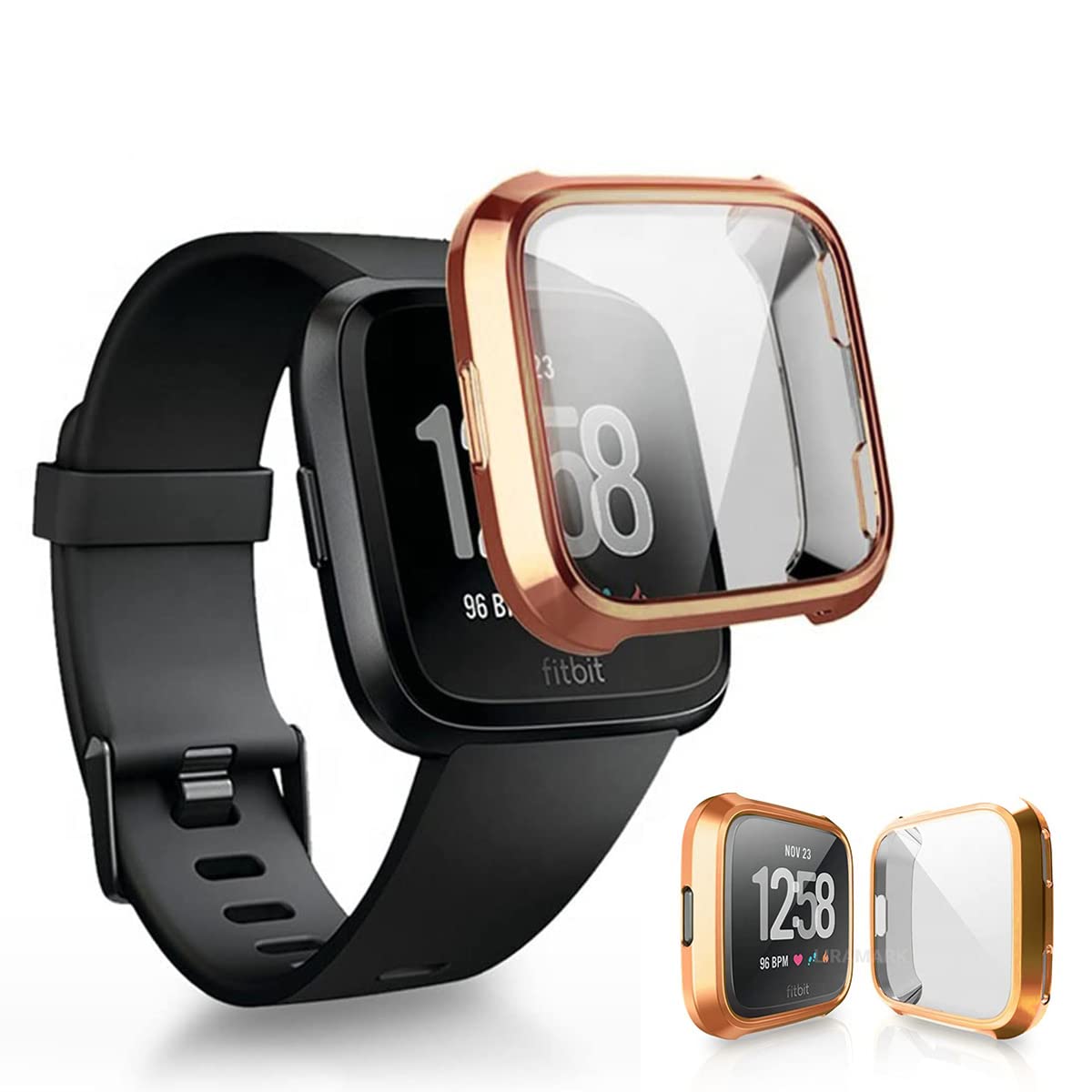 YellowCult Engineered Soft TPU Cover Case for Fitbit Versa/Sense Smart Watch (Body & Glass Protection|Flexible|Silicone|Rose Gold) - Case Only