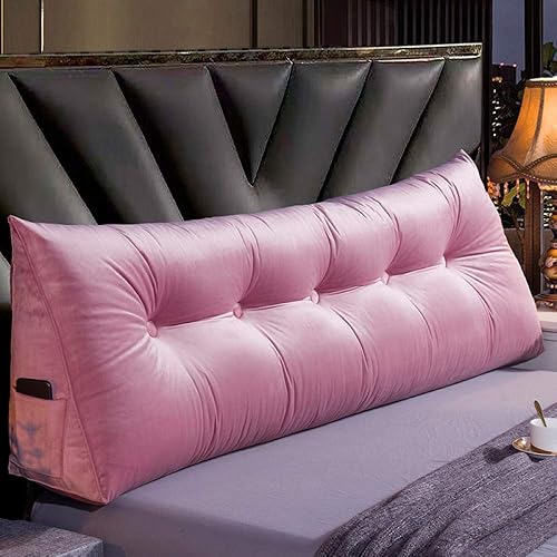 RUYII Cojín de terciopelo para mesita de noche, respaldo grande, cojín de cintura para sofá, cojín de cama triangular, almohada para cabecero, rosa,