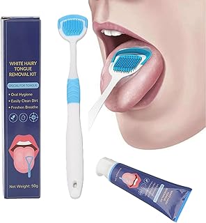 Tongue Cleaning Brush 2 Piece Tongue Scraper Cleaning Brush Set, Tongue Cleaning Gel Set Tongue Cleaning Gel Oral Refreshing Tongue Scraper Brush Set for Bad Breath 50g