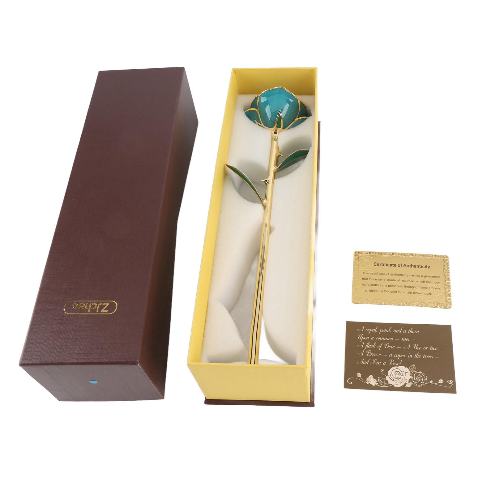 Cuifati Regalo di Rosa in Oro 24 Carati per San - Regalo di Fiori di Rosa a Stelo Lungo Vera Conservata Immersa nell'Oro, Ornamento da Tavolo con Rose Blu per l'anniversario della Festa della Mamma