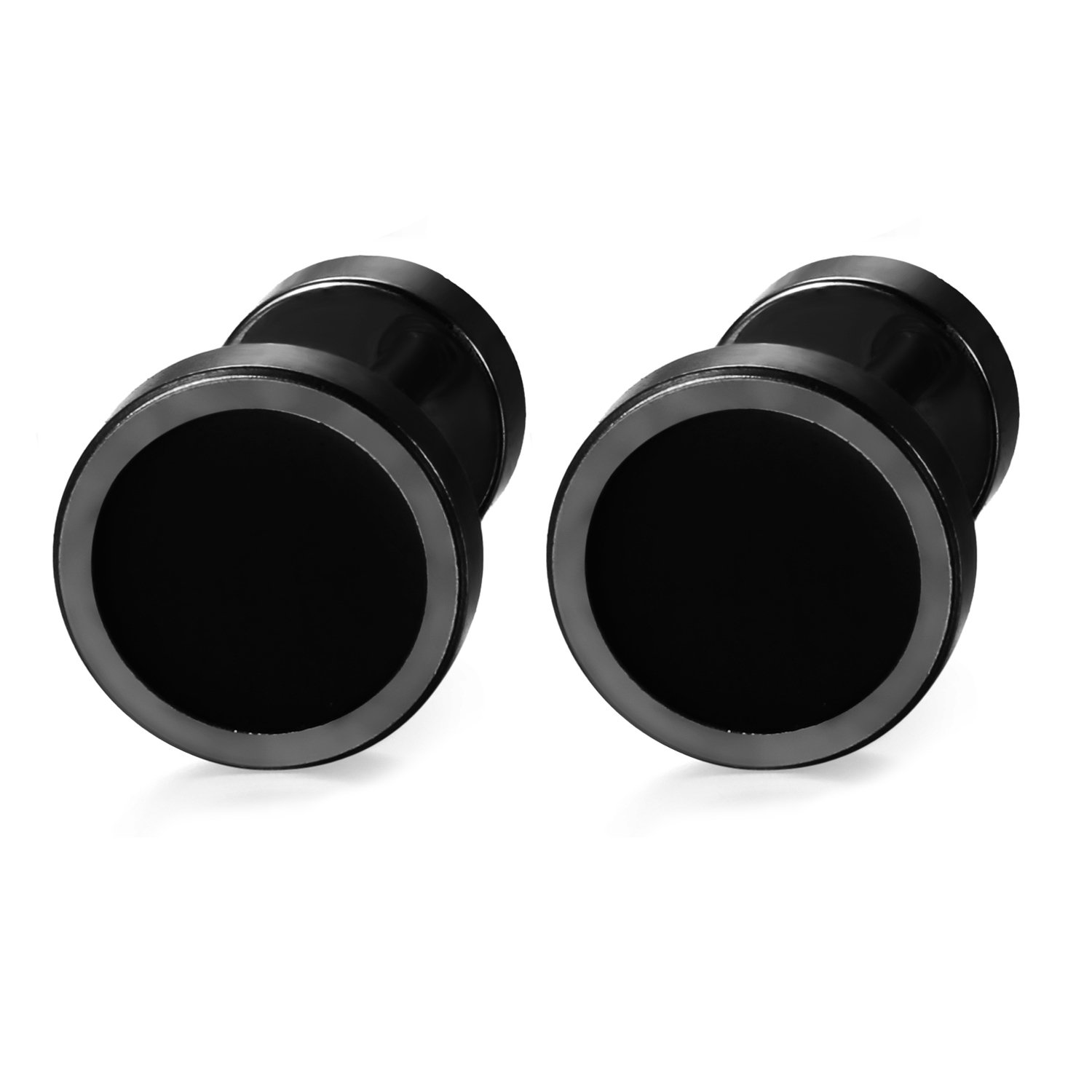 Flongo Pendientes Negro Plateado, Redondo Studs Aretes de Acero Inoxidable Oro Rosa Dorados, Estilo Punk Rock Griego, Pendientes para Hombre Mujer 8mm