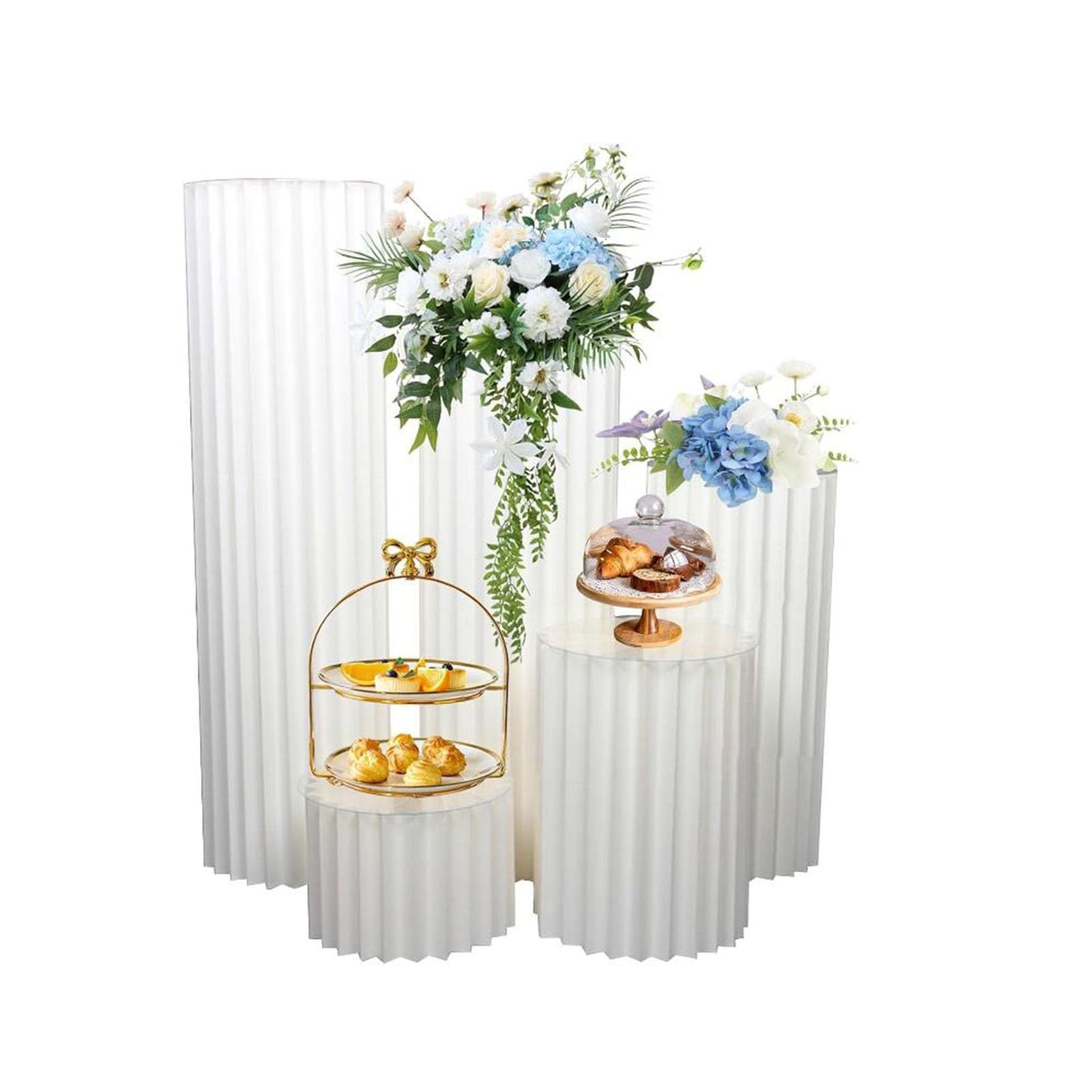 nxjaSDH Foldable paper column display stand, Round Cylinder Display Pedestals Stands Party, Foldable Cardboard Paper Columns Wedding(Wit)