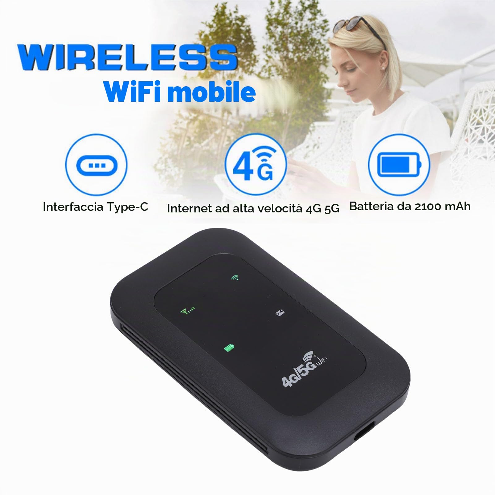 4G 5G Router Mobile Hotspot Wifi Portatile con Slot per Batteria e Scheda SIM da 3200 MAh per Viaggi a Casa da 300 Mbps Ad Alta velocità Supporta 10 Dispositivi