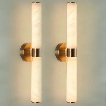 Alabaster Wall Sconce with Solid Brass, 23.8 Inches, Set of 2