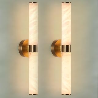Alabaster Wall Sconce with Solid Brass, 23.8 Inches, Set of 2