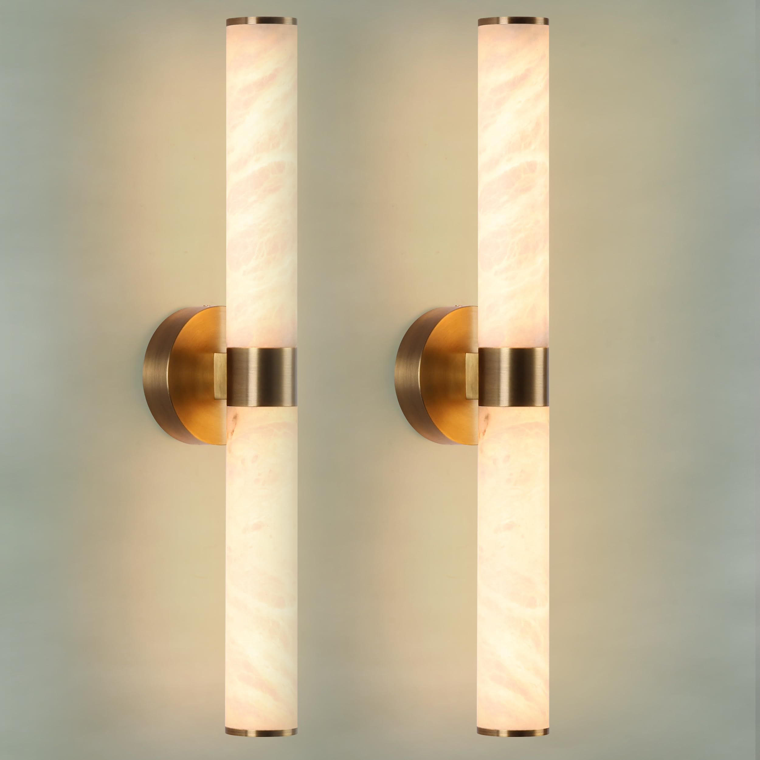 Photo 1 of AIUNCI Alabaster & Brass Wall Sconce - 23.8" Set of 2