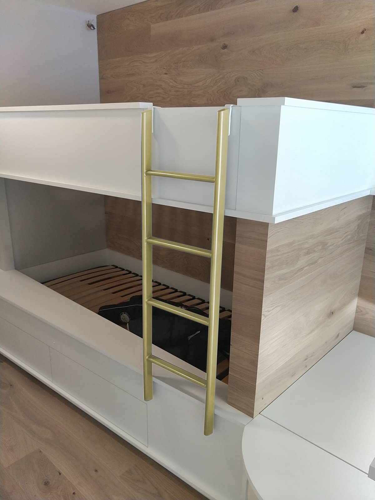 Scaletta per Letto a Castello in Metallo Sospesa in Oro con Ganci Regolabili, Scaletta per Salire di Sicurezza per Camper/Casa/Scuola per Adolescenti/Bambini/Studenti, Facile da Installare (