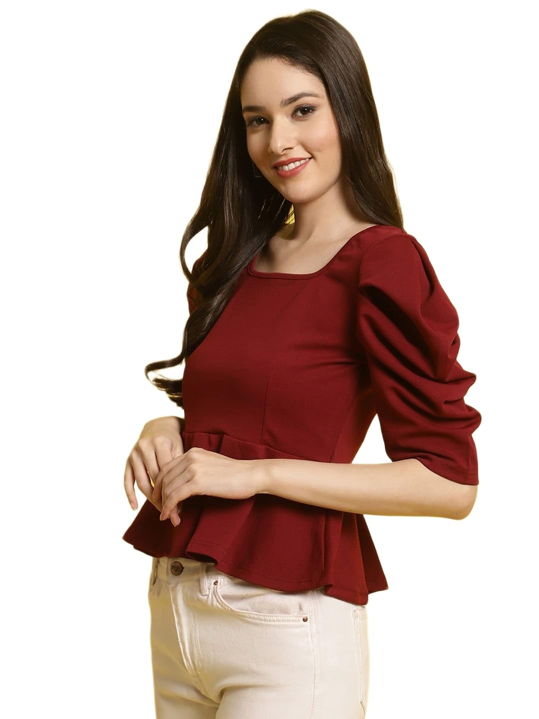 Women’s Peplum Top – Elegant Square Neck Puff Sleeve Top, Slim Fit Casual & Office Shirt-picture-49