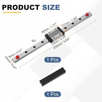 sourcing map MGN12 250mm Linear Sliding Rail Guide with MGN12H Sliding Carriage Block and Mini Guide, Linear Motion Guideway for Mini Engraving CNC Machine 3D Printer