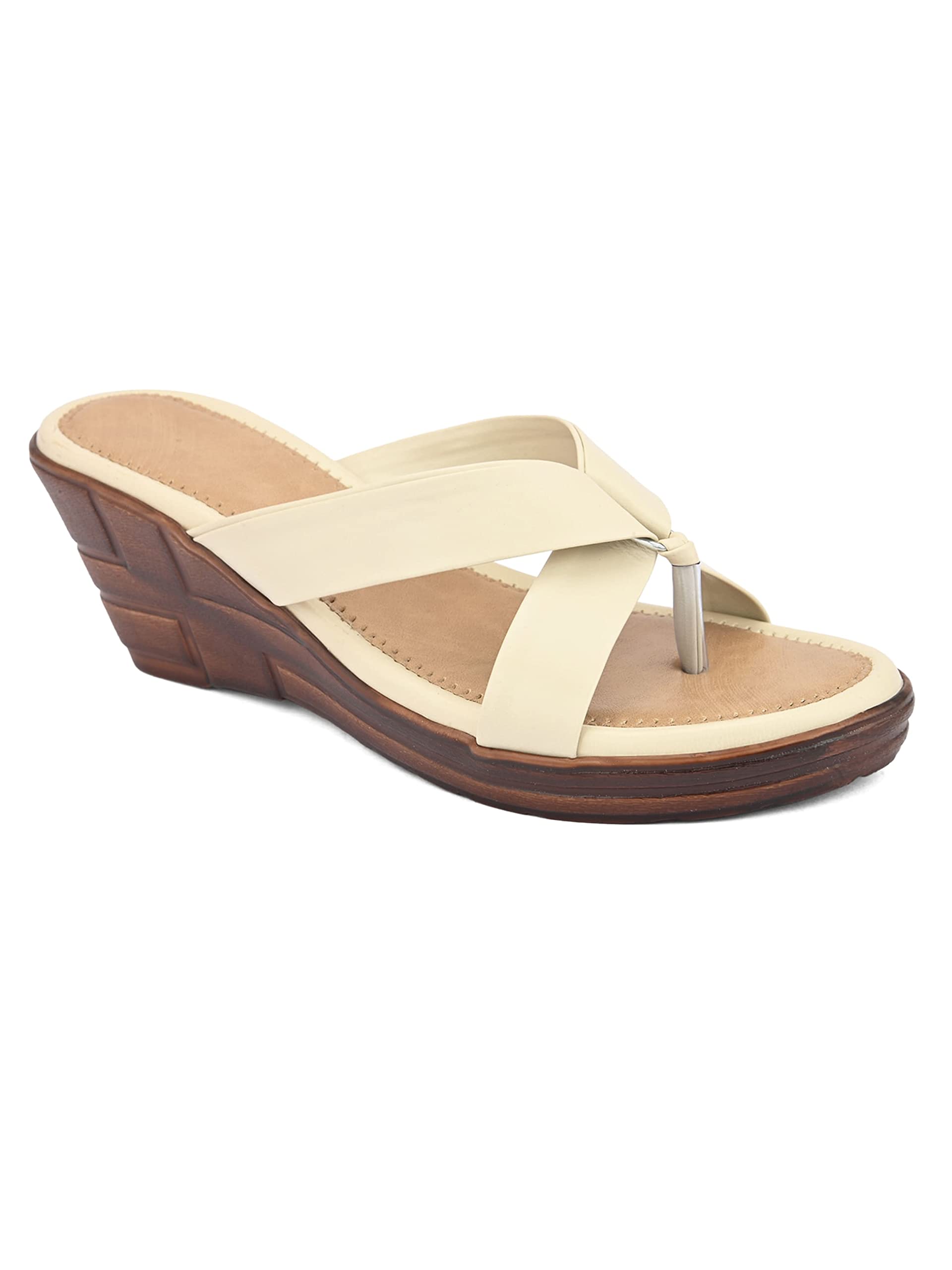 BOOTCO Sandals for Women High Heel Wedges for Girls Light Weight Soft Insole Cream (B0BSNFT71Y) Amazon Price History, Amazon Price Tracker