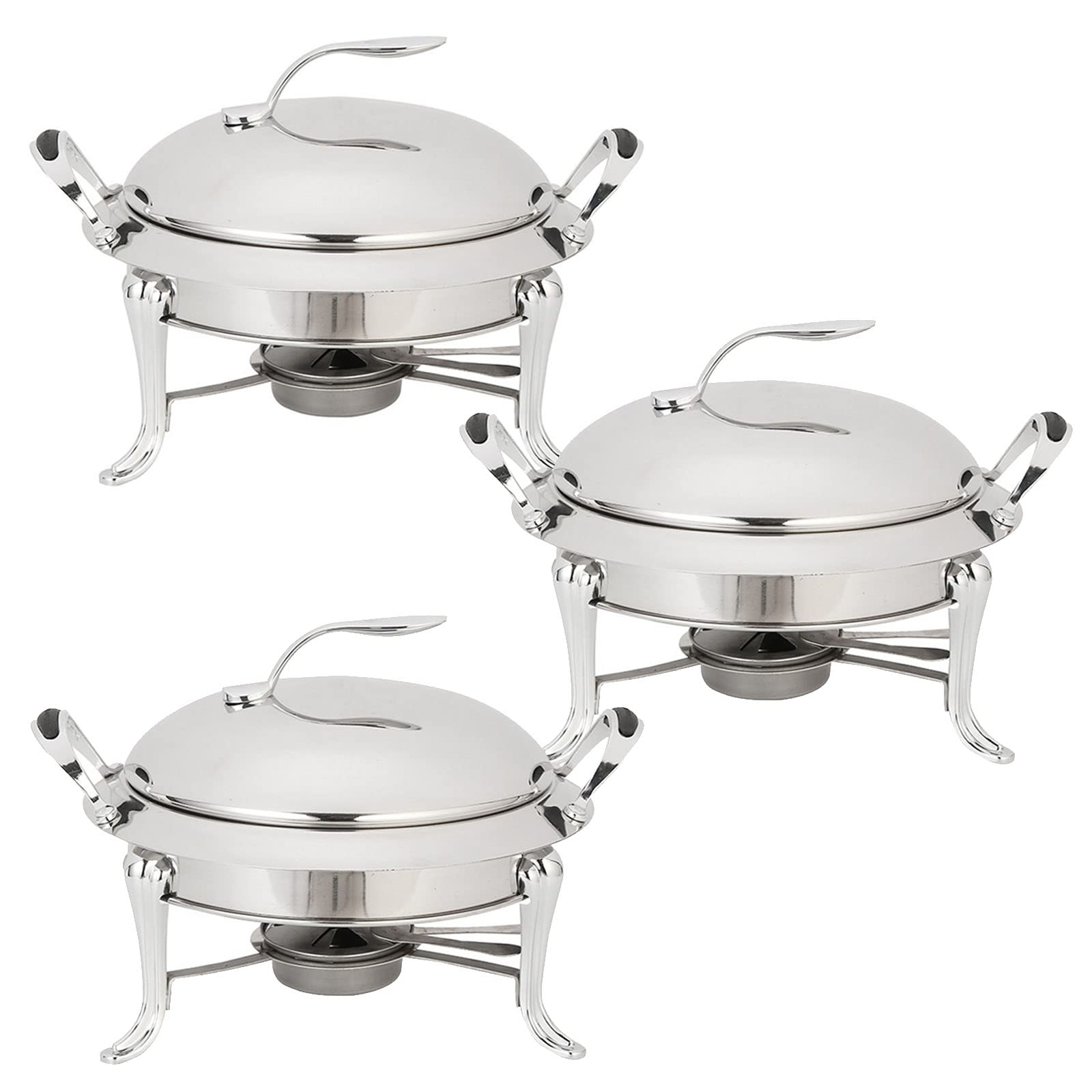 Juego de servidor de buffet, calentador de alimentos redondo de acero inoxidable con sartenes y tapas, ideal para catering y fiestas