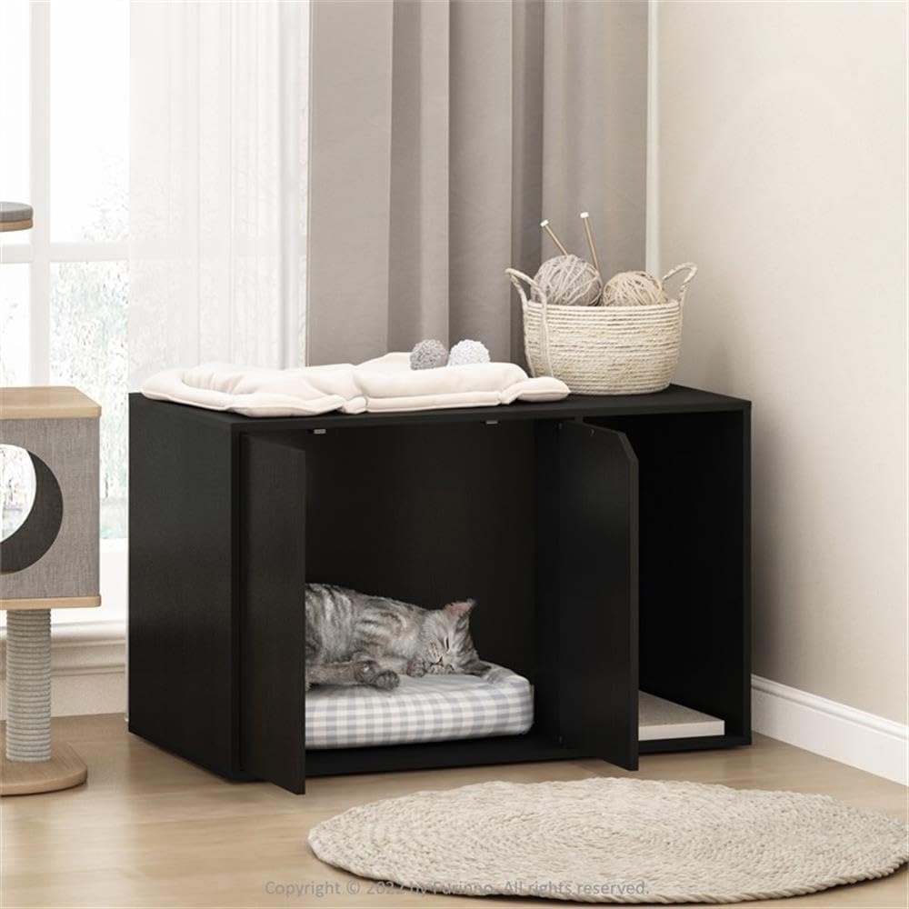 Maklaine Engineered Wood Litter Box Enclosure, Americano Finish, 19.7 x 31.3 x 17.7 in, Contemporary Multifunctional Furniture, Pet Privacy Cabinet or Decorative End Table for Small Pets