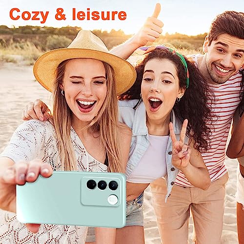 Image of DIZORO Microfiber Candy Case Compatible for Vivo V27 5G Smooth Touch Cushion Liquid Soft Silicone Gel Rubber Phone Cases Non-Slip Full Body Protective Shockproof Back Cover (Mint Green)