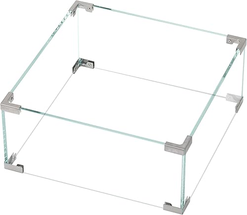 BALI OUTDOORS Valla de protección contra el viento para hoguera de 18 x 18 x 6 pulgadas, pantalla cuadrada de vidrio templado transparente para