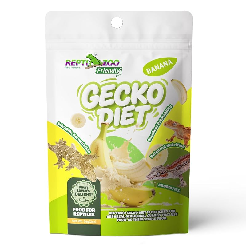 Alimento em pó para geckos com frutas e insetos sabor banana REPTIZOO FRIENDLY 58 g