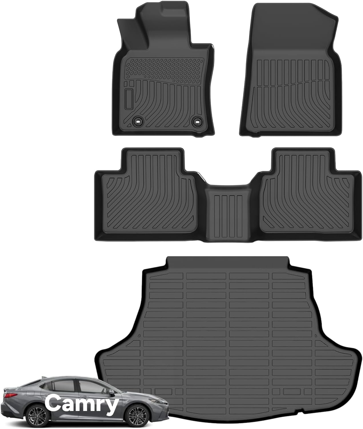 Wayhigh® Floor Mats & Cargo Liner for 2025 Toyota Camry Hybrid/LE/SE/XLE/XSE, All Weather TPE Car Mats Waterproof Heavy Duty Floor Liners, Floor Mats Custom Fit for Camry Accessories