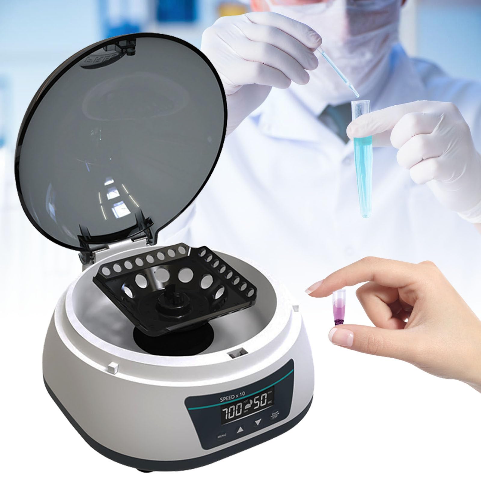 Mini CentríFuga - TemporizacióN + RegulacióN Velocidad, MicrocentríFuga Mesa De Laboratorio - Rotor 2 En 1 Para 12 Tubos De CentríFuga De 0,2/0,5/1,5/2 Ml Y Tiras De Pcr 32 × 0,2 Ml
