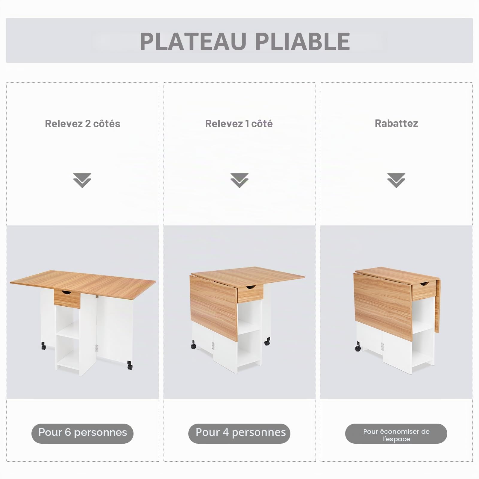 Mondeer Table à Manger Pliante pour 4 à 6 Personnes, Table Pliante avec tiroir et 2 étagères Ouvertes pour Petits espaces, Salle à Manger, Cuisine, 120 x 72 x 75 cm, Blanche et chêne Rouge