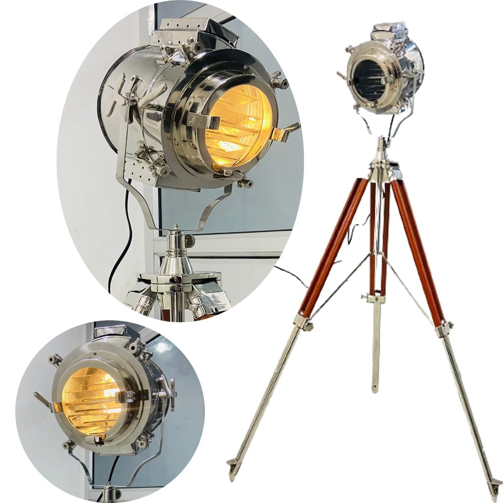 ACTIVE INDUSTRIES Nautical Floor Lamp Hollywood Studio Chrome & Brown Spotlight for Living Room, Bedroom, Office Home Decor