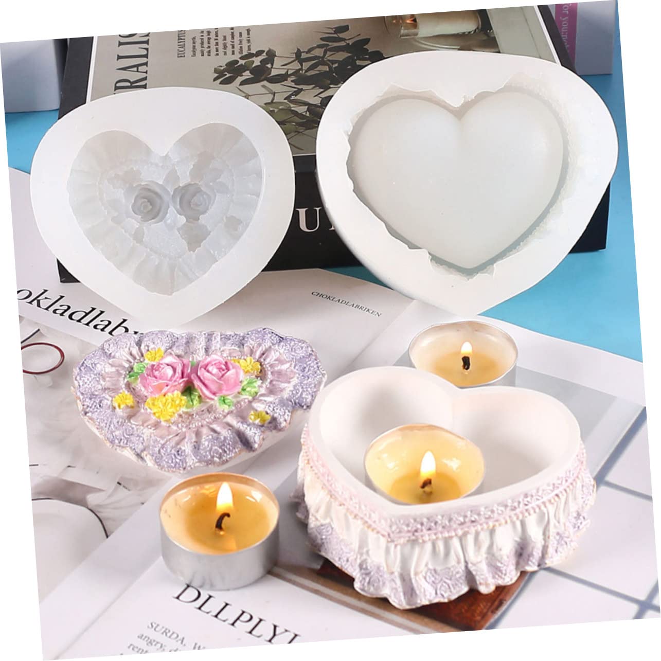 Operitacx Stampo in Silicone per Scatola Fai da Te a Forma di Cuore e Rosa, Materiale Resistente e Facile da Pulire, per Artigianato DIY e Creazioni Uniche