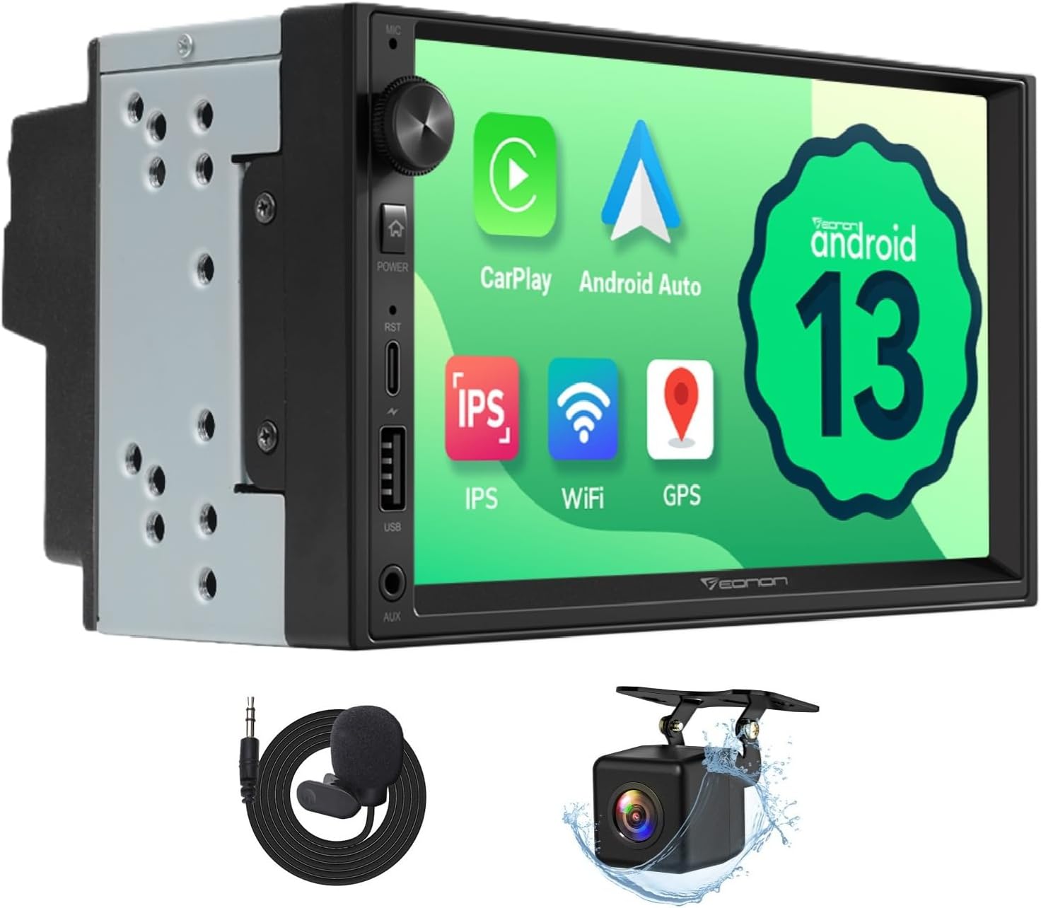 Eonon 7 Inch Android 13 Double Din Car Stereo 2+32GB GPS CarPlay Radio Android Auto Screen Mirroring Bluetooth TouchScreen WiFi AM/FM RDS USB SWC Volume knob Headunit UA13