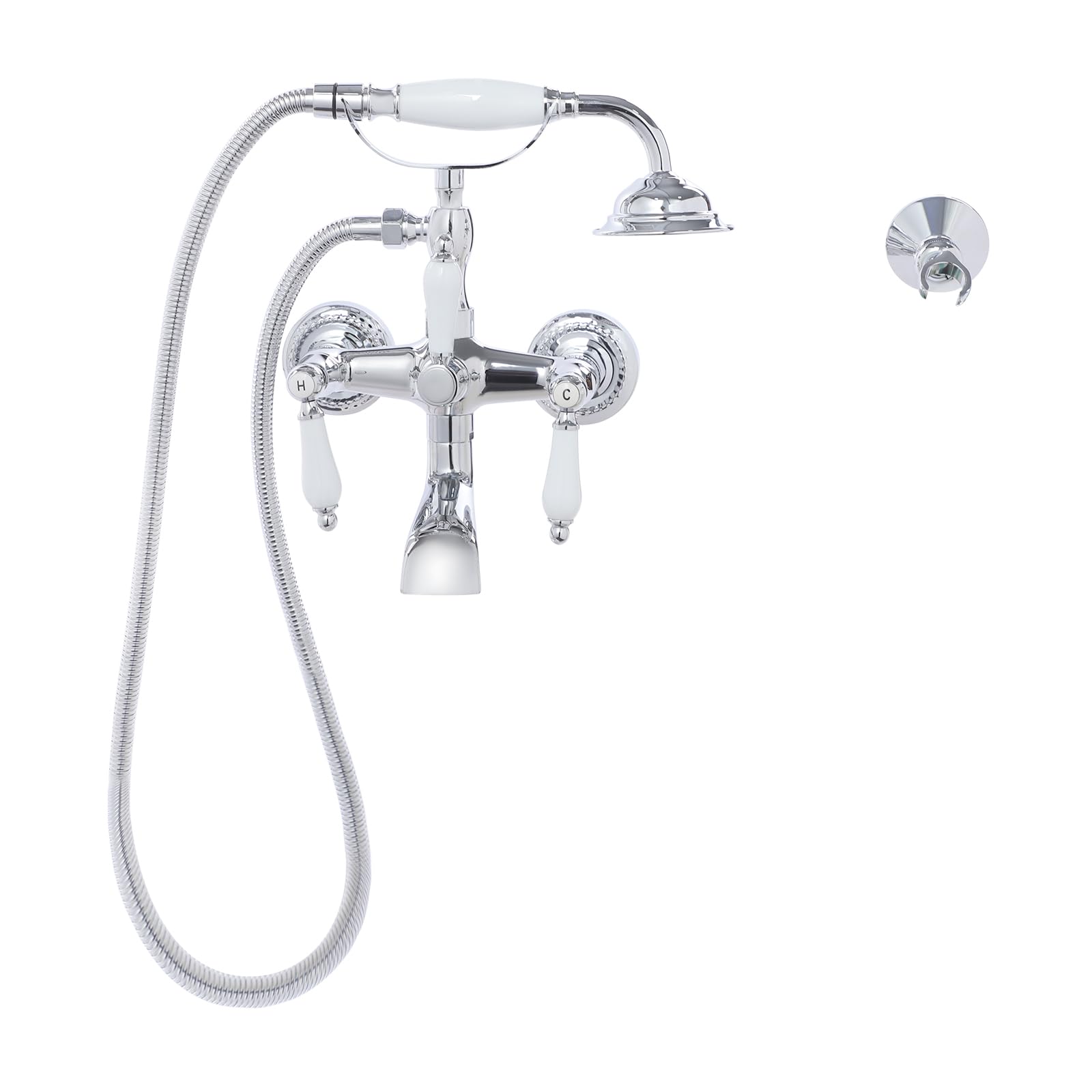 Bateria wannowa do montażu na ścianie, ze słuchawką prysznicową w stylu vintage, montaż ścienny, bateria wannowa obracana o 360°, wąż 150 cm, przyłącze G1/2, regulator ciepła/zimna, zestaw armatury