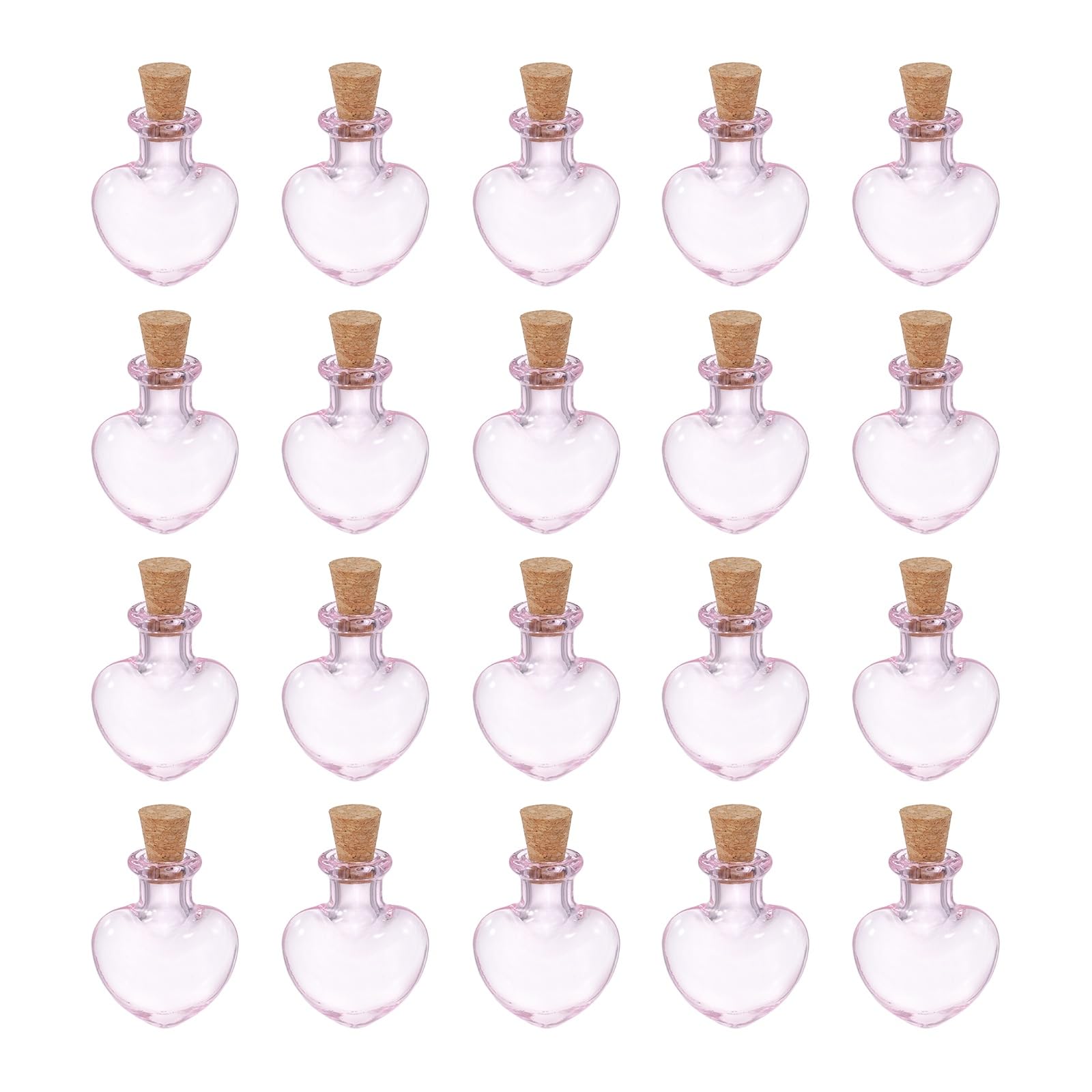 Mini bouteilles en verre en forme de cœur rose fiole en verre avec bouchon liège x20