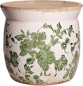 Xiaan Jiaju Vintage Farmhouse Ceramic Planter & Kitchen Utensil Holder - 6.21 Inch Tuscan Rustic Plant Pot with Drainage for Indoor/Outdoor Use, Garden & Home Decor, Unique Gift (Green Leaf)