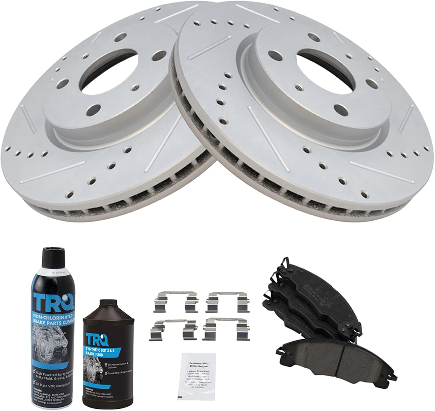 TRQ Front Performance Brake Pad & Rotor Kit Brake Chemical Kit Brake Pads Brake Rotors Set Ceramic Premium G-Coated Compatible with 2008-2011 Ford Focus
