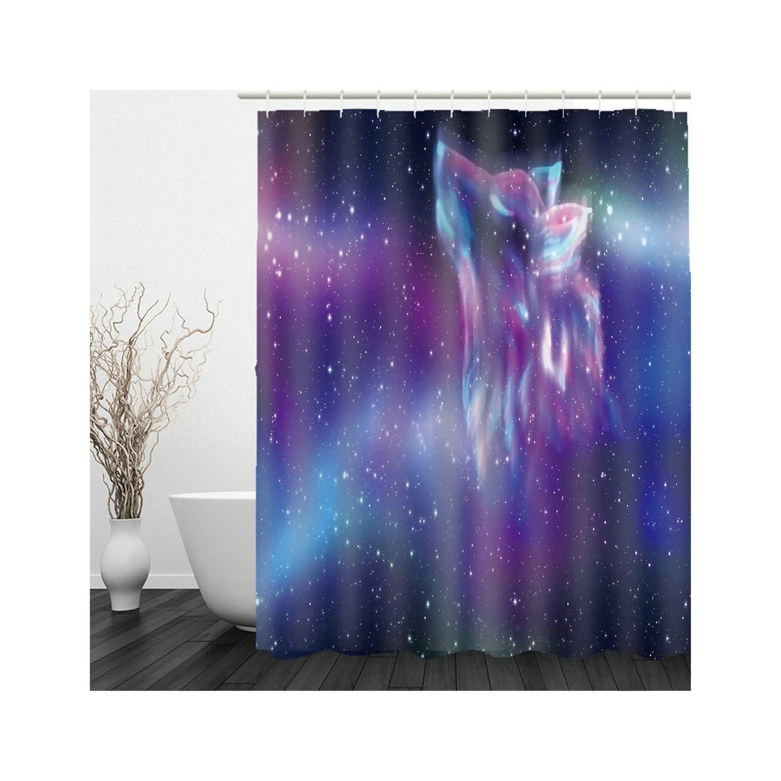 Rideau Douche Baignoire Rideaux Placard Salle Bain Aurore Ciel Étoilé Anti Moisissure Imperméable pour Meuble Bleu Violet 220x180cm